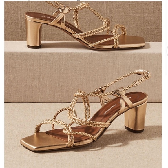 Anonymous Copenhagen braided gold leather Lowry formal comfortable sandals heels - Picture 1 of 13